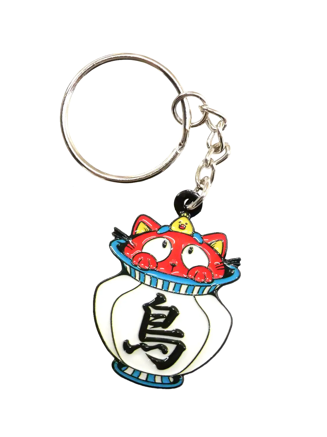 Porte-clé chat japonais Poticat émaillé, illustration vintage kawaii