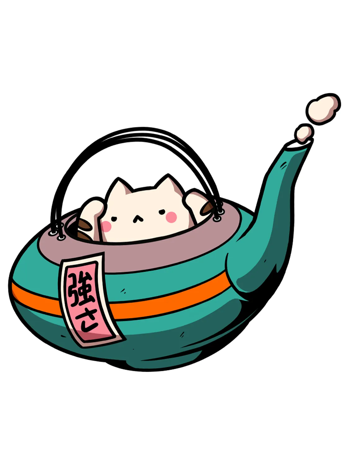 Sticker Cat Tea Pot, collection Konbini Japonais vinyle brillant