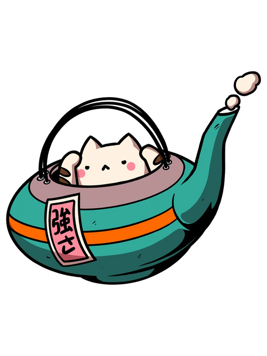 Sticker Cat Tea Pot, collection Konbini Japonais vinyle brillant