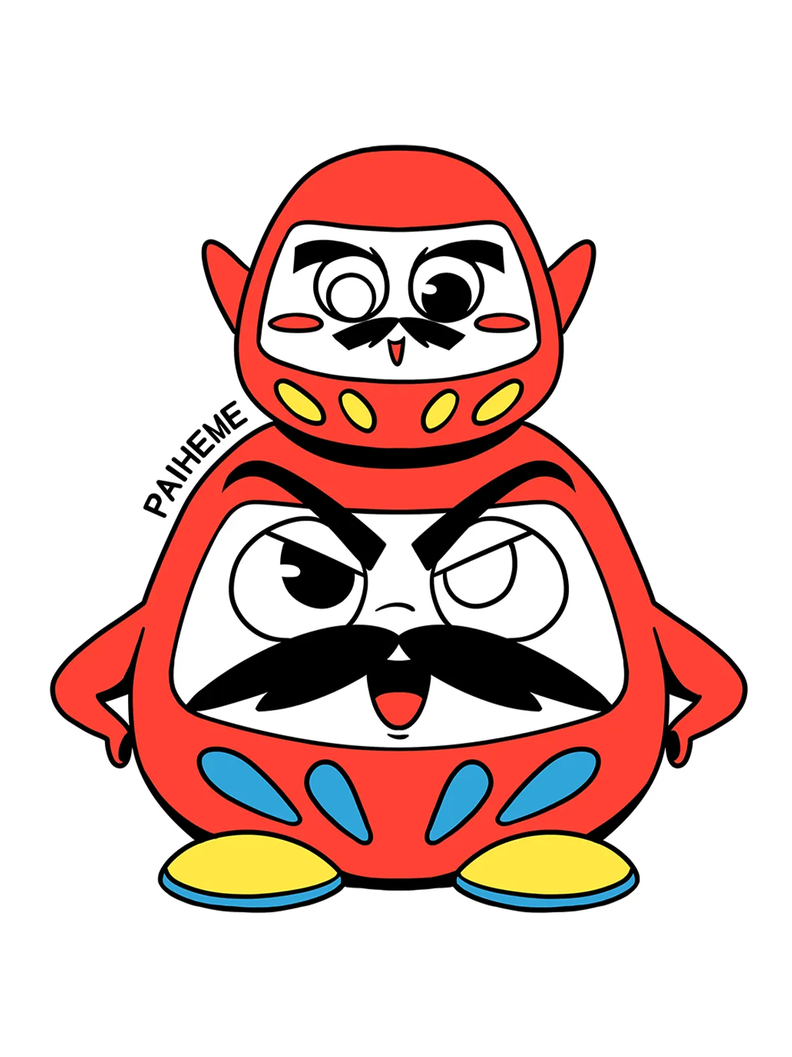 Sticker Daruma Family, collection Retro Toys vinyle brillant