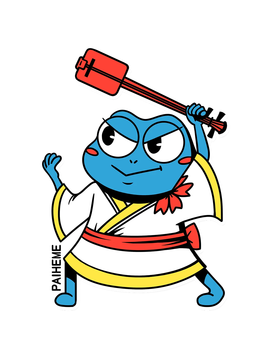 Sticker Frog Shamisen, collection Retro Toys vinyle brillant