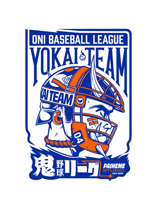 L'oni rejoint la ligue à son tour, prêt pour le match, sticker japonais vinyle brillant.