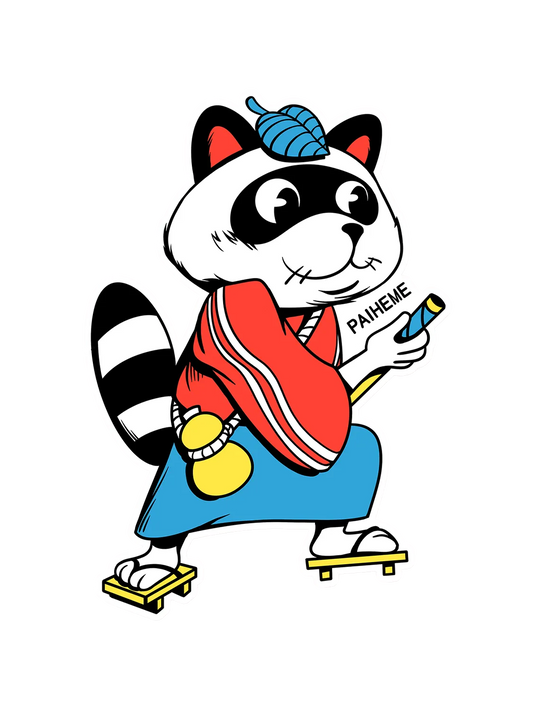 Sticker Samurai Tanuki, collection Retro Toys vinyle brillant