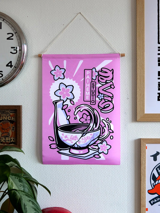Drapeau Sake, fanion illustré