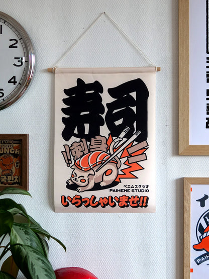 Drapeau Sushicat, fanion illustré