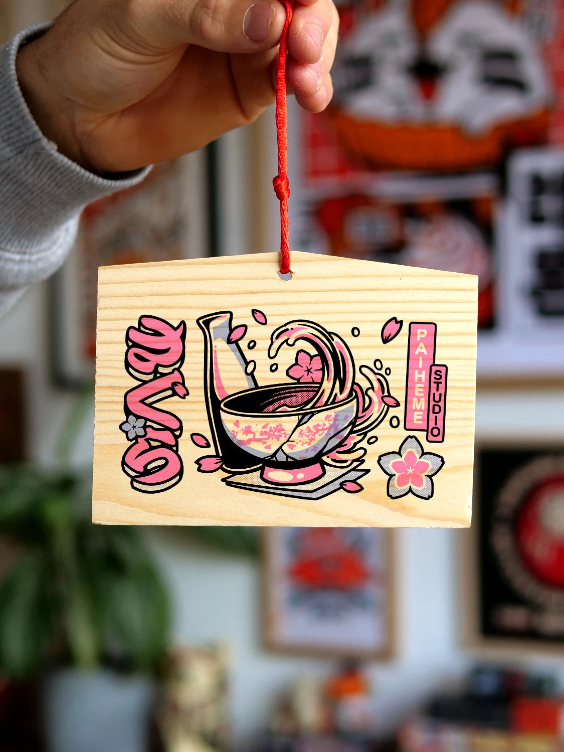 Ema japonais Sake, plaque en bois