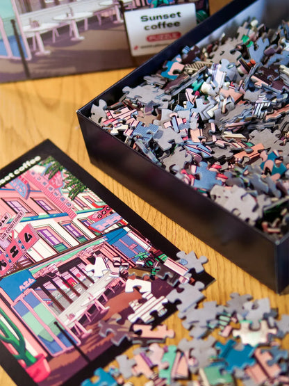 Puzzle style japonais Sunset Coffee, visuel complet assemblé