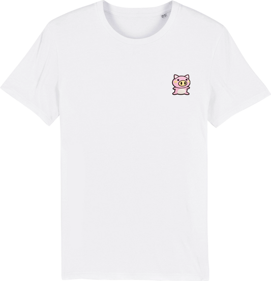 T shirt japonais Buta blanc, broderie côté cœur