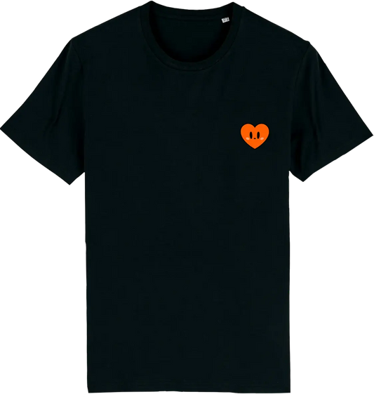 T shirt japonais Lovy noir, broderie côté cœur
