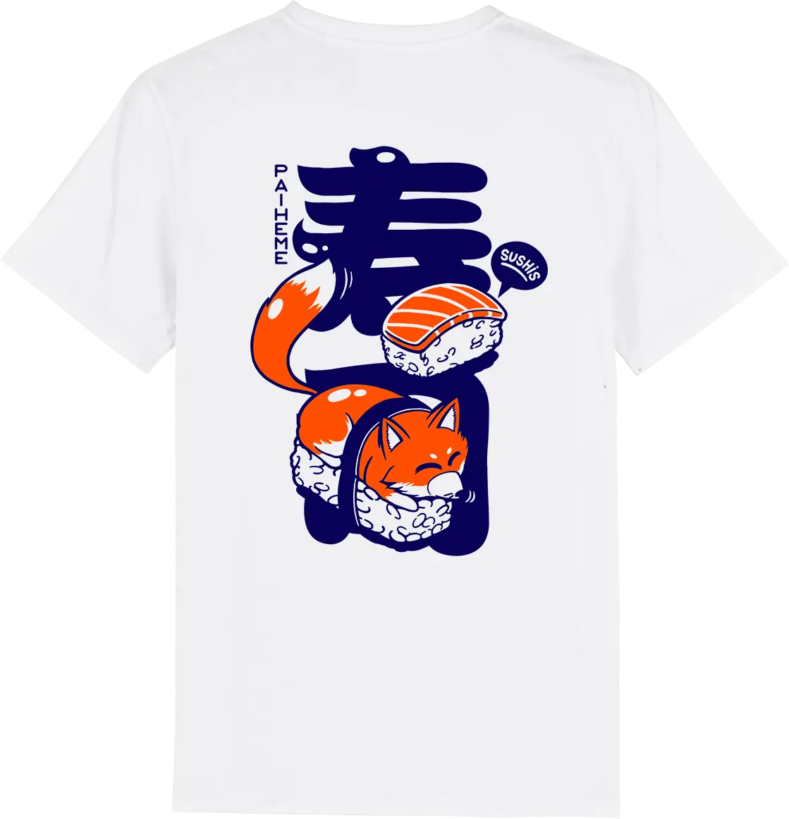 T shirt japonais Sushifox, dos imprimé DTF