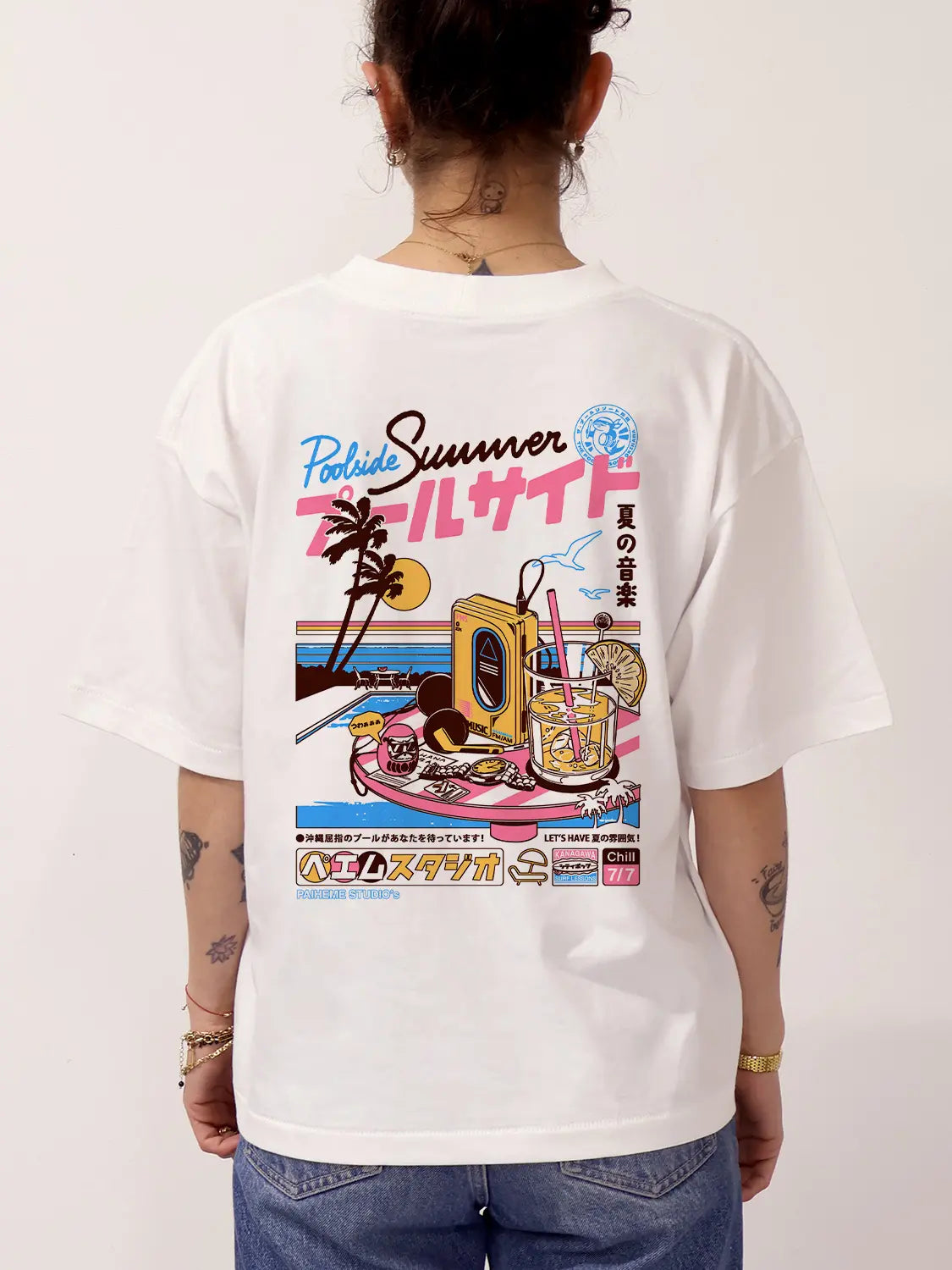 T shirt motif japonais Poolside Summer, dos