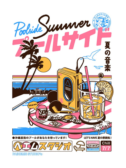 T shirt motif japonais Poolside Summer, visuel porté