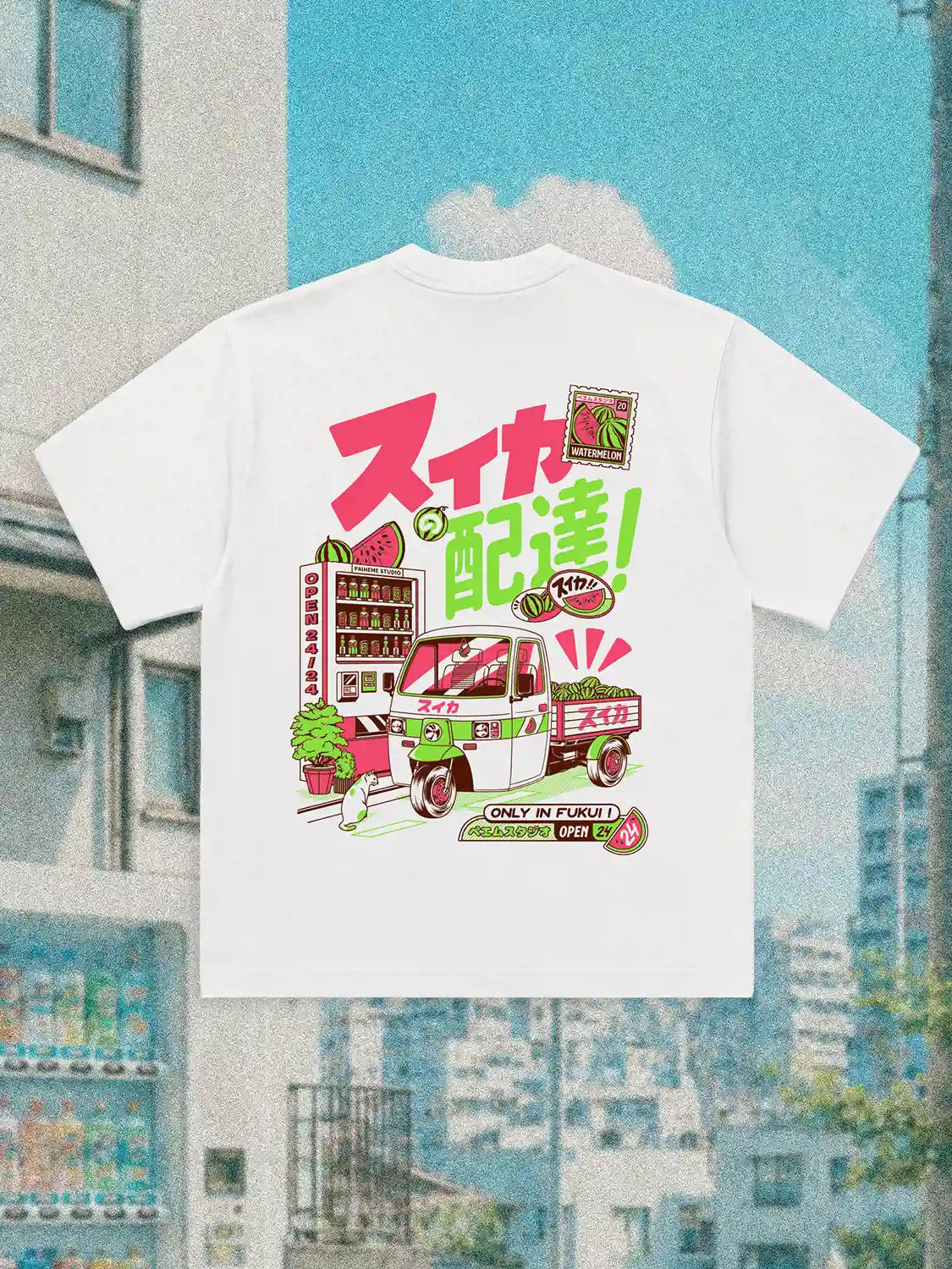 T shirt oversize japonais Suika Delivery, mockup