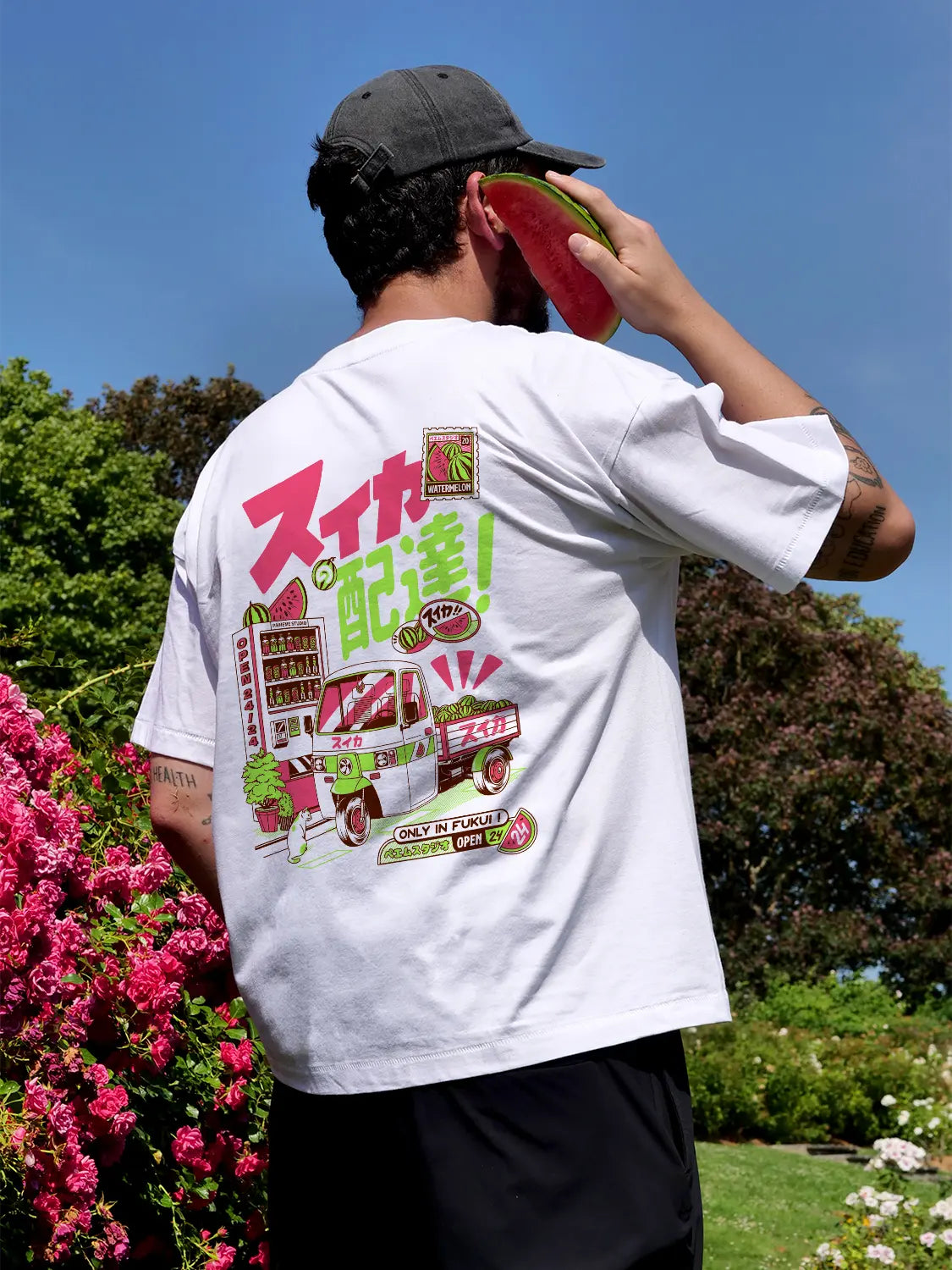 T shirt oversize japonais Suika Delivery, photo dos