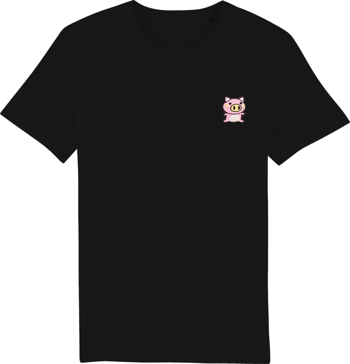 T shirt style japonais Buta noir, broderie côté cœur