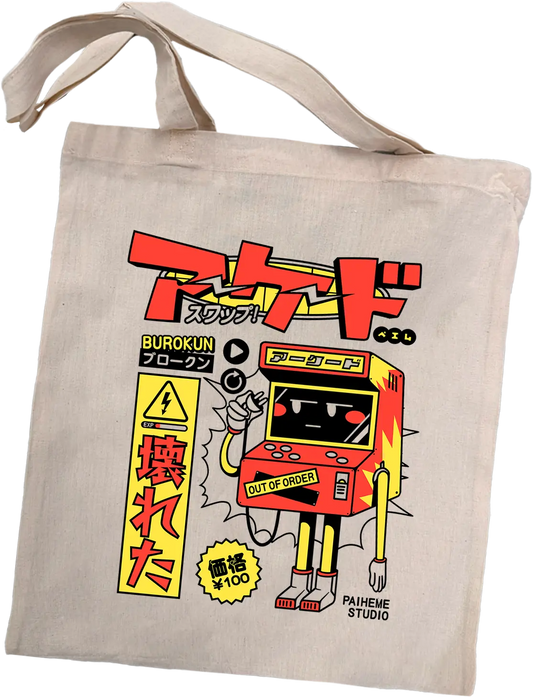 Tote bag japon Bored Arcade, coton imprimé en DTF