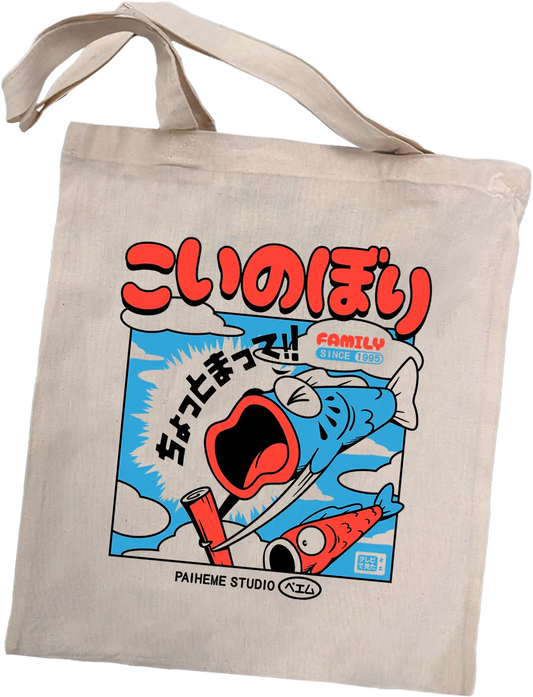 Tote bag japonais Koinobori Family, coton imprimé en DTF