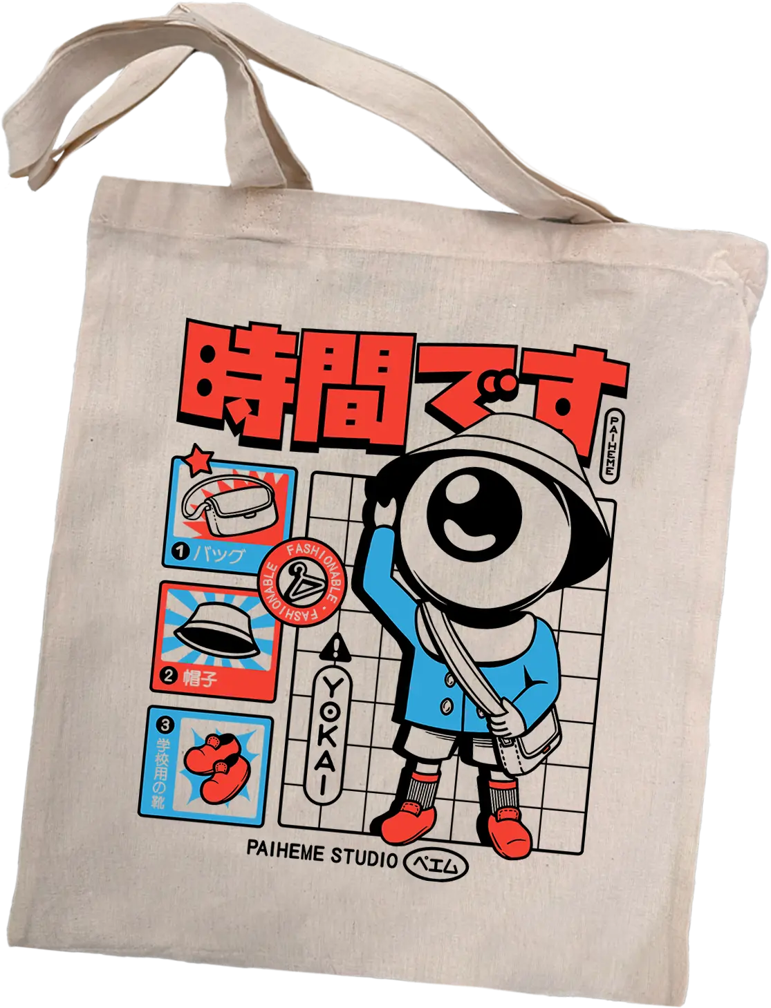 Tote bag japonais Yokai Schoolboy, coton imprimé en DTF