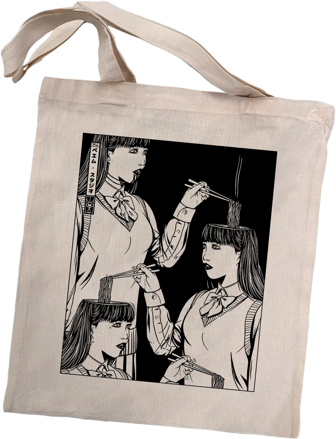 Tote bag motif japonais Brain Noodles, coton imprimé en DTF