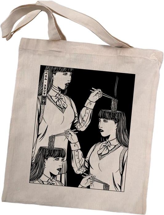 Tote bag motif japonais Brain Noodles, coton imprimé en DTF