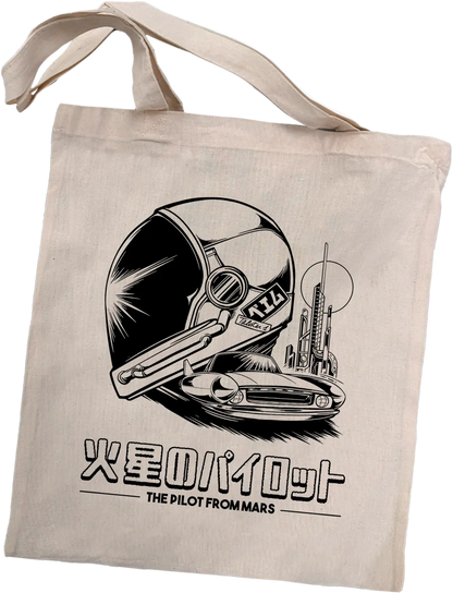 Tote bag motif japonais Pilot From Mars, coton imprimé en DTF