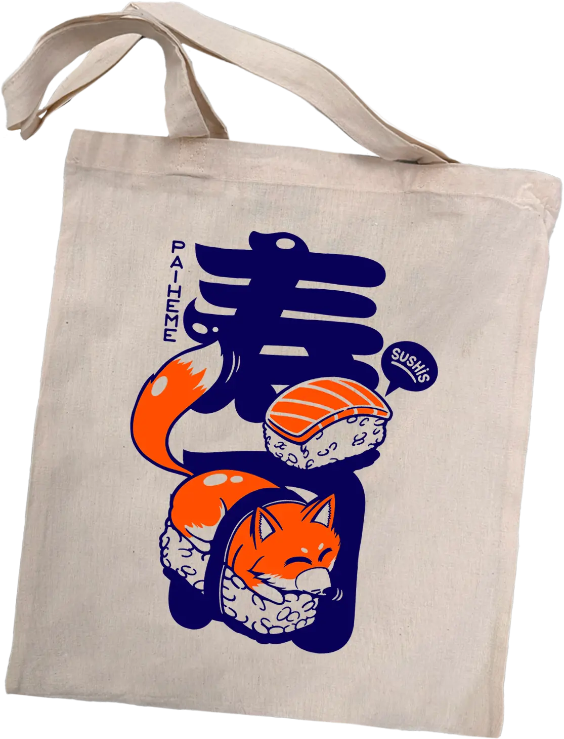 Totebag japon Sushi Fox, coton imprimé en DTF