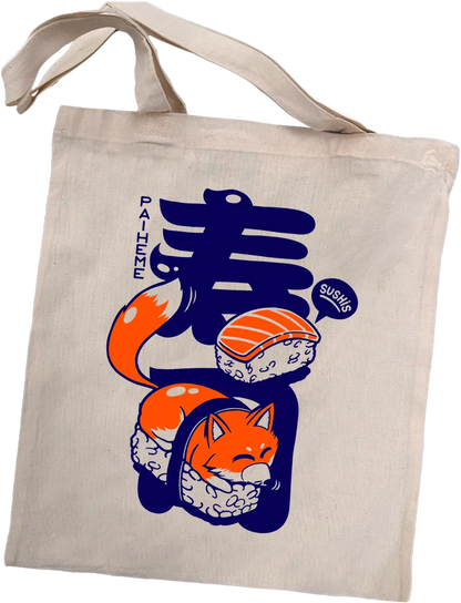 Totebag japon Sushi Fox, coton imprimé en DTF